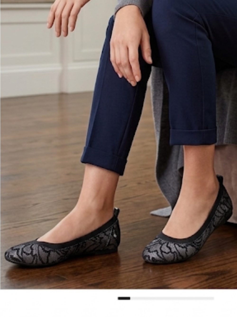 Bandolino Metallic Jacquard Ballet Flats Black Silver Shimmer Sz 6.5 NWT